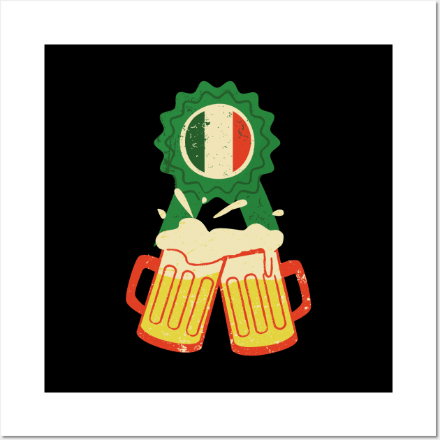 Happy St. Patrick's Day! Celebrate with beers and Irish flag. Cheers! For retro lovers. Wall Art by UnCoverDesign